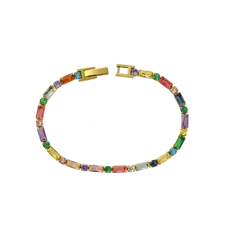 Tennis Bracelet Baguette CZ 18K Gold-Plated Stainless Steel - Gold Multicolor CZ