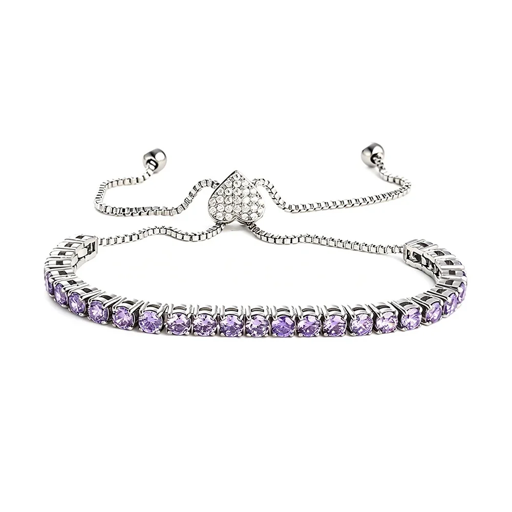 Radiant 316 Stainless Steel Purple CZ Tennis Bracelet - mm Silver Heart Purple CZ