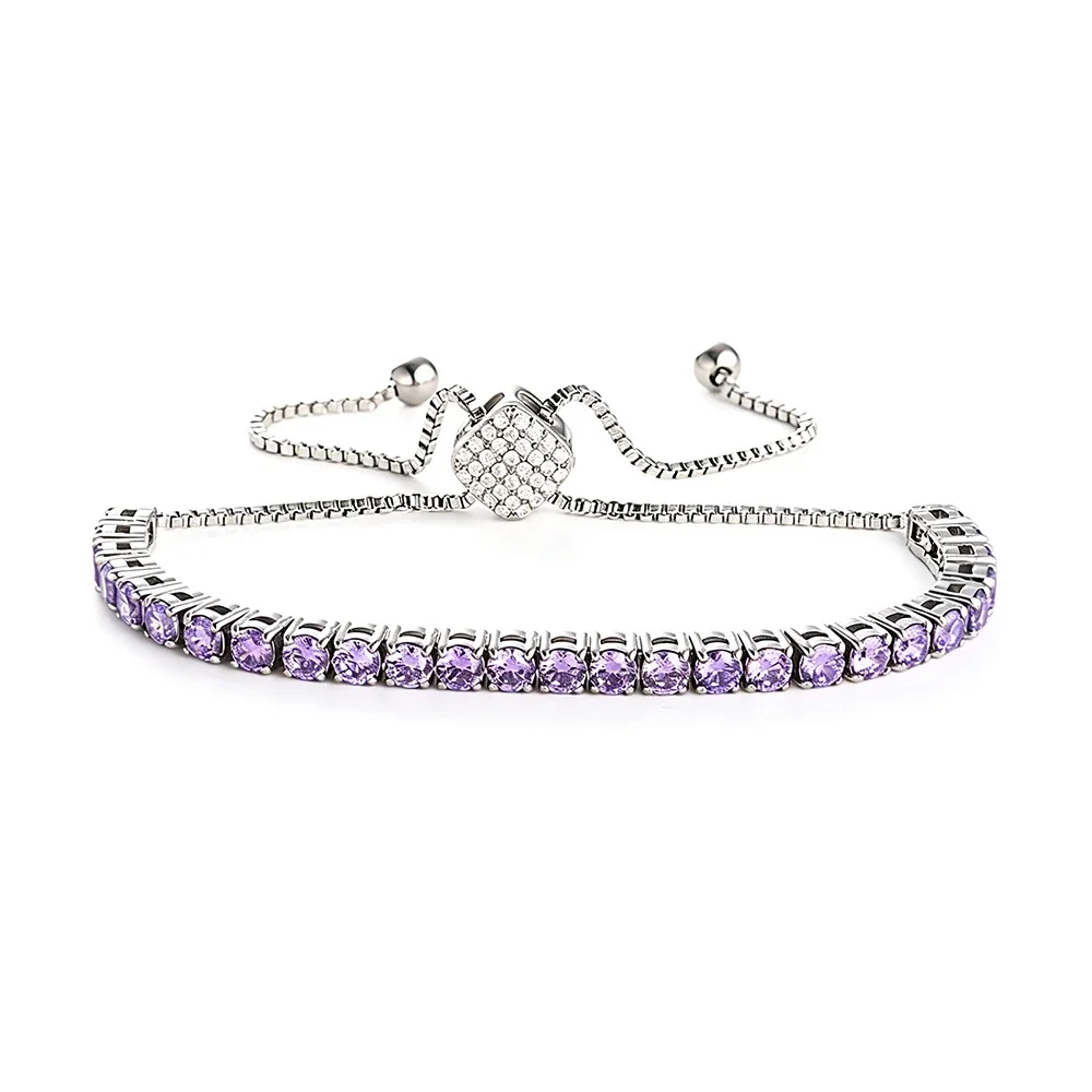 Radiant 316 Stainless Steel Purple CZ Tennis Bracelet - mm Silver Square Purple CZ