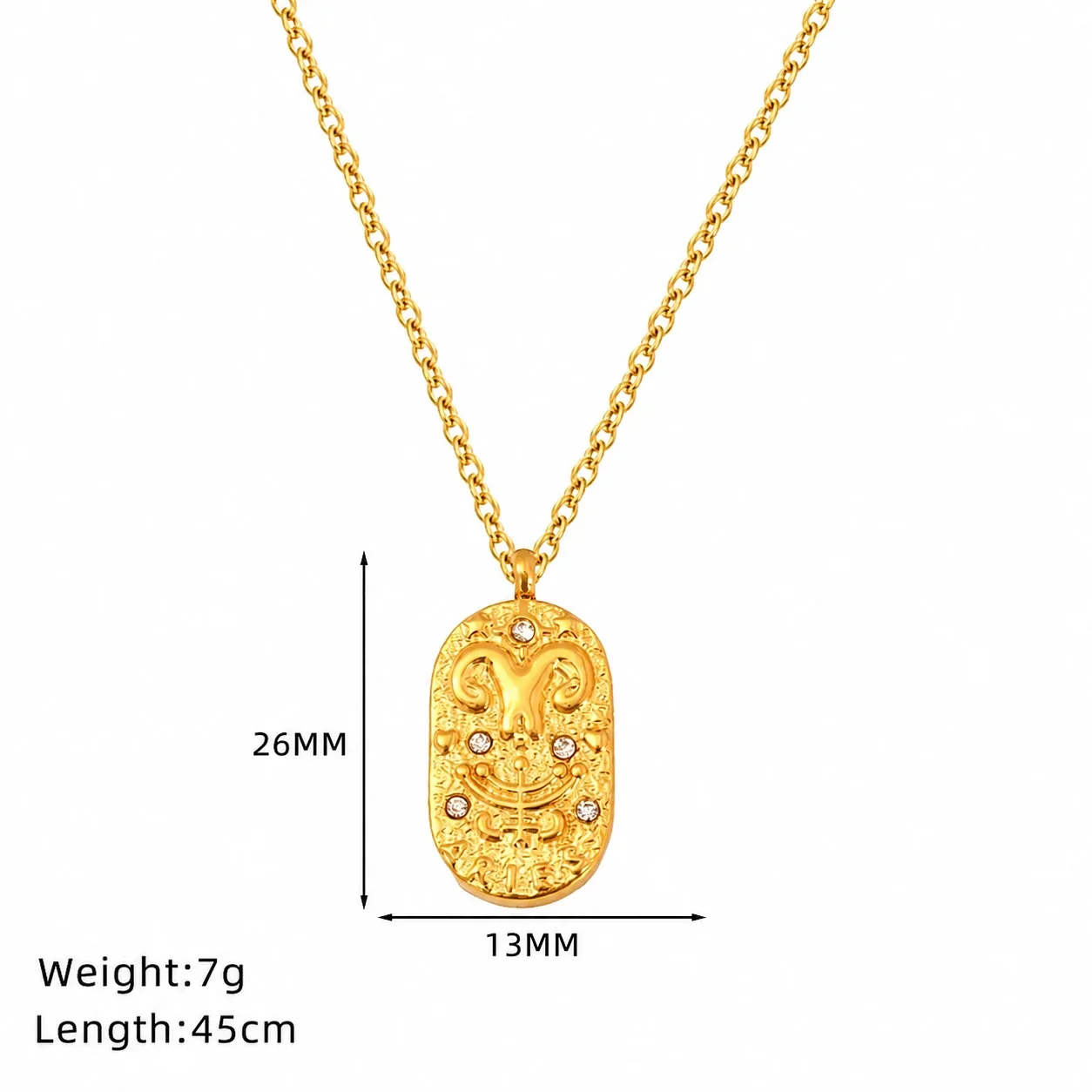 Celestial Gold-Plated Oval Zodiac CZ Pendant Necklace - Gold Aries