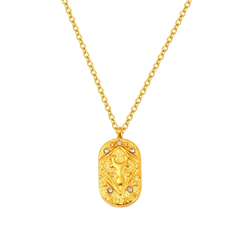 Celestial Gold-Plated Oval Zodiac CZ Pendant Necklace - Gold Cancer