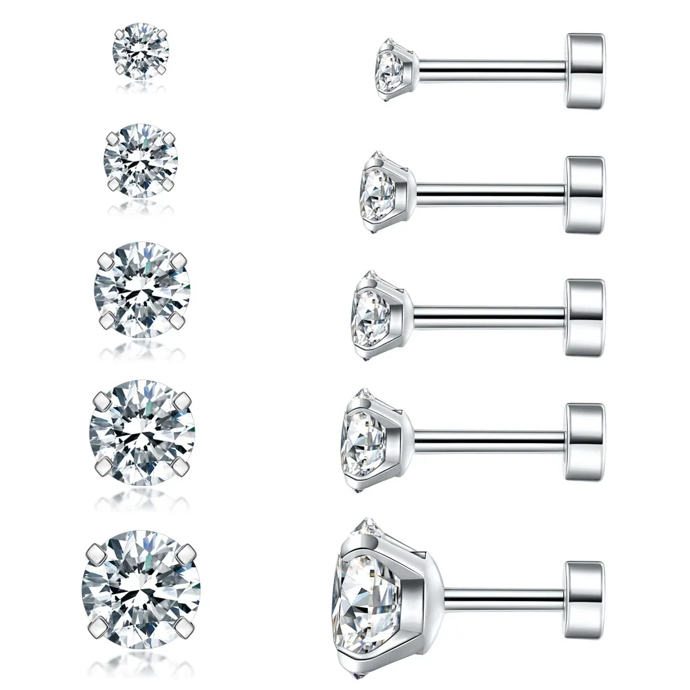 Prong Basket Round CZ 316 Stainless Steel Stud Earrings