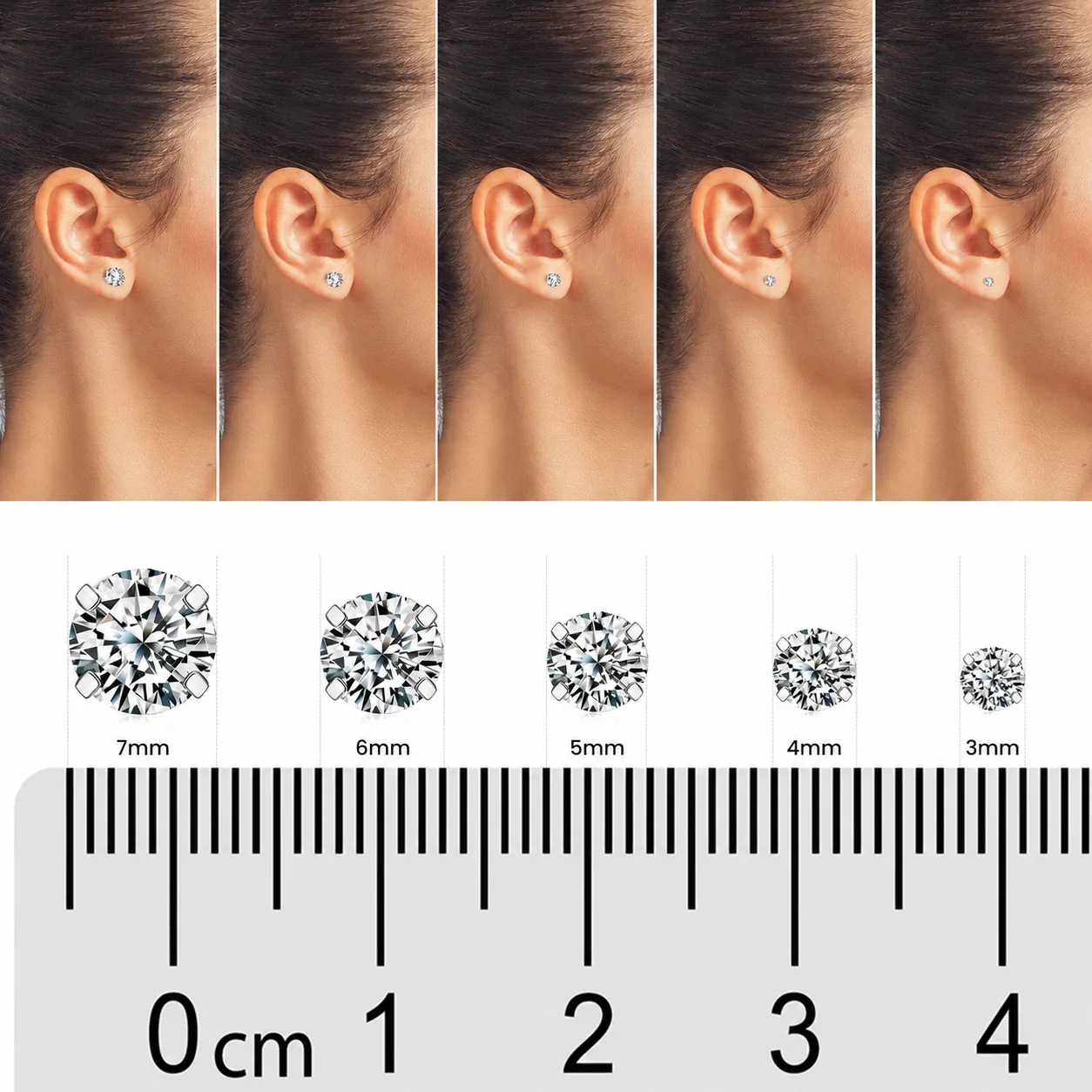 Polished 316 Stainless Steel Round CZ Stud Earrings