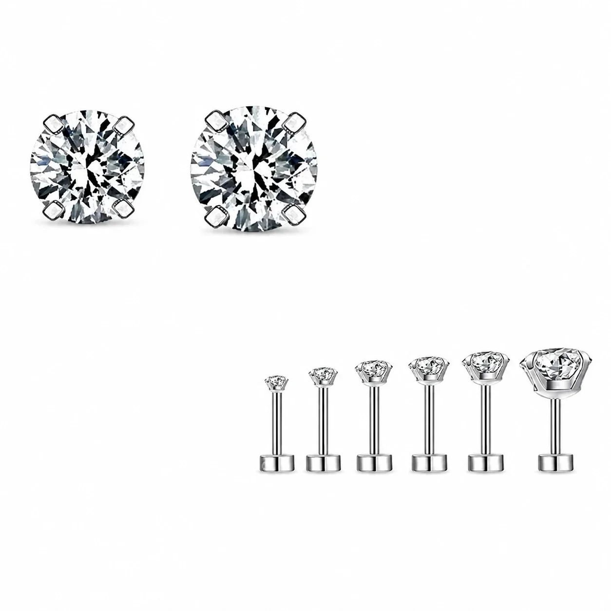 Polished 316 Stainless Steel Round CZ Stud Earrings