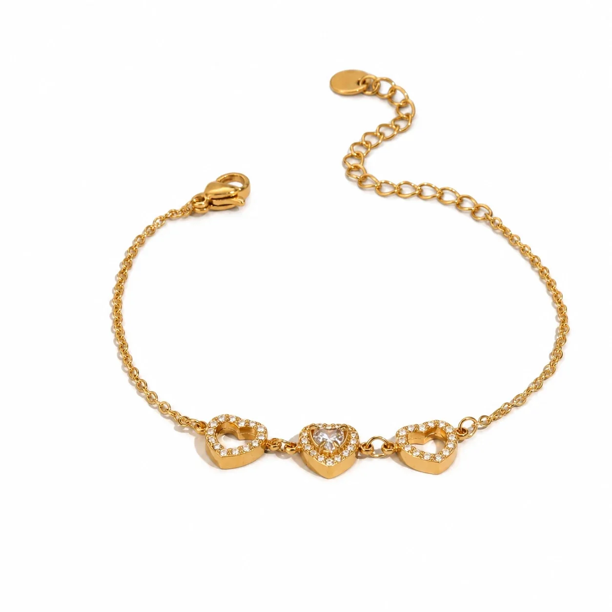 Romantic Gold-Plated Heart CZ Chain Bracelet