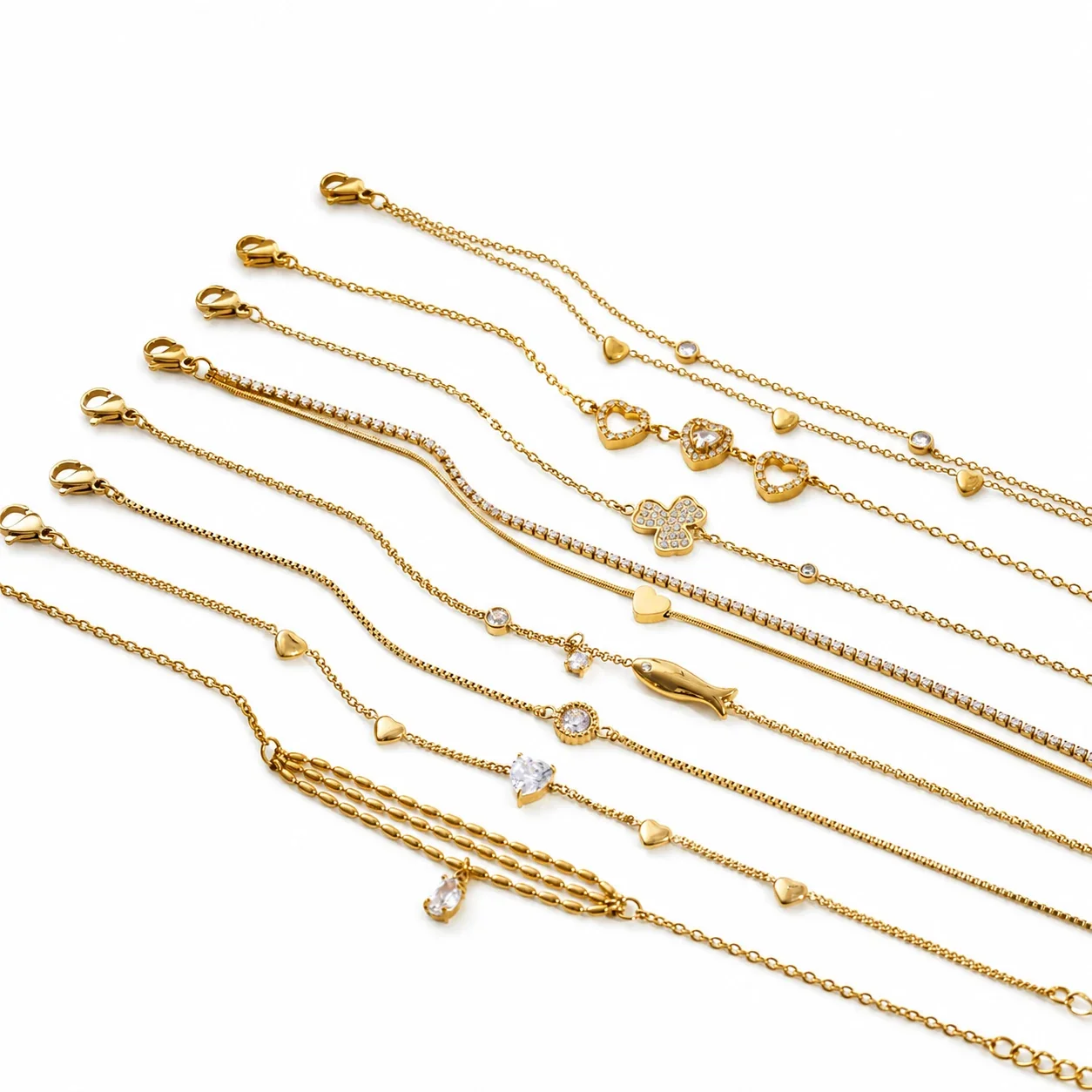 Romantic Gold-Plated Heart CZ Chain Bracelet