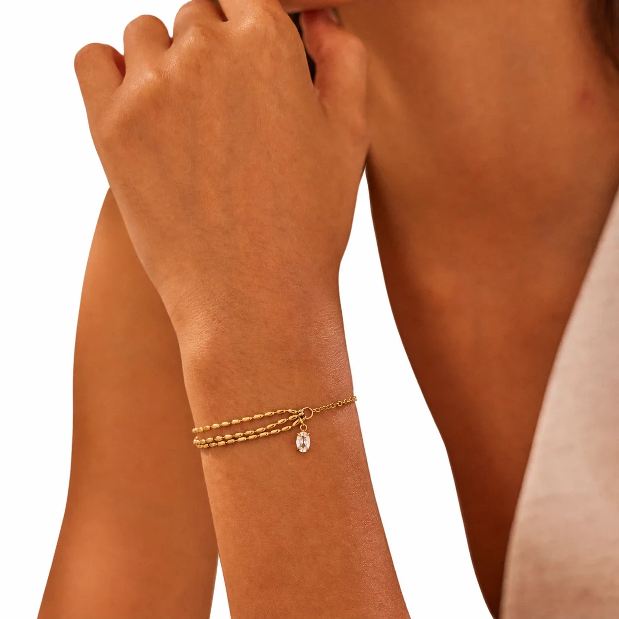 Romantic Gold-Plated Heart CZ Chain Bracelet