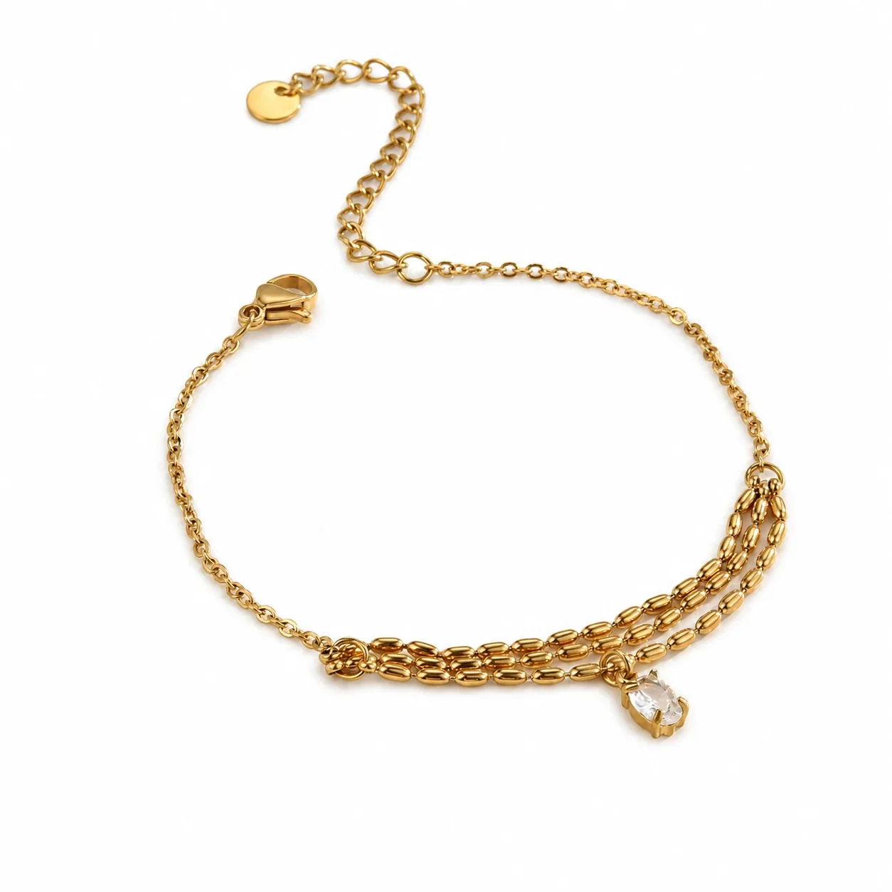 Romantic Gold-Plated Heart CZ Chain Bracelet