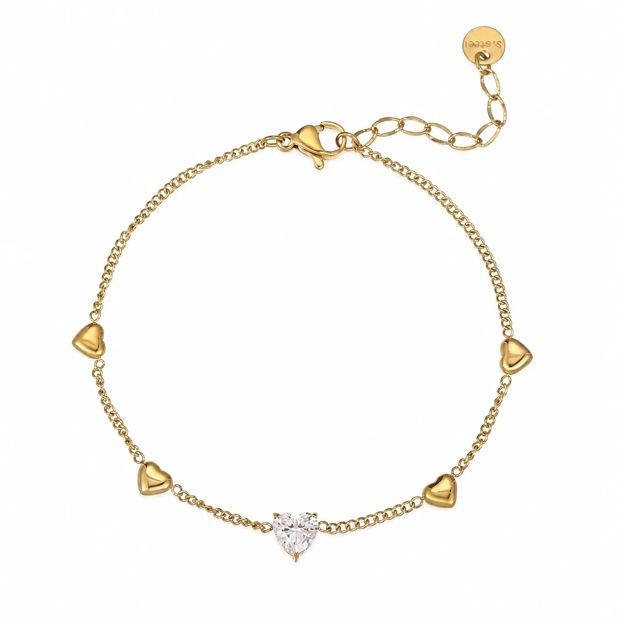 Romantic Gold-Plated Heart CZ Chain Bracelet