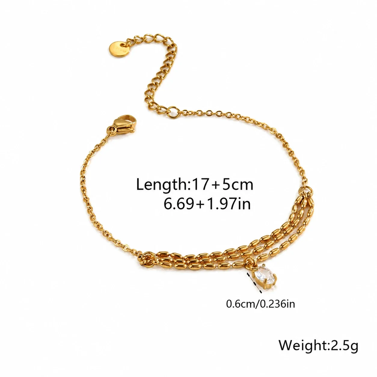 Romantic Gold-Plated Heart CZ Chain Bracelet - Gold Triple Heart