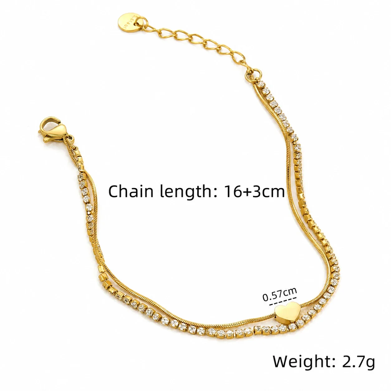 Romantic Gold-Plated Heart CZ Chain Bracelet - Gold Mini Heart