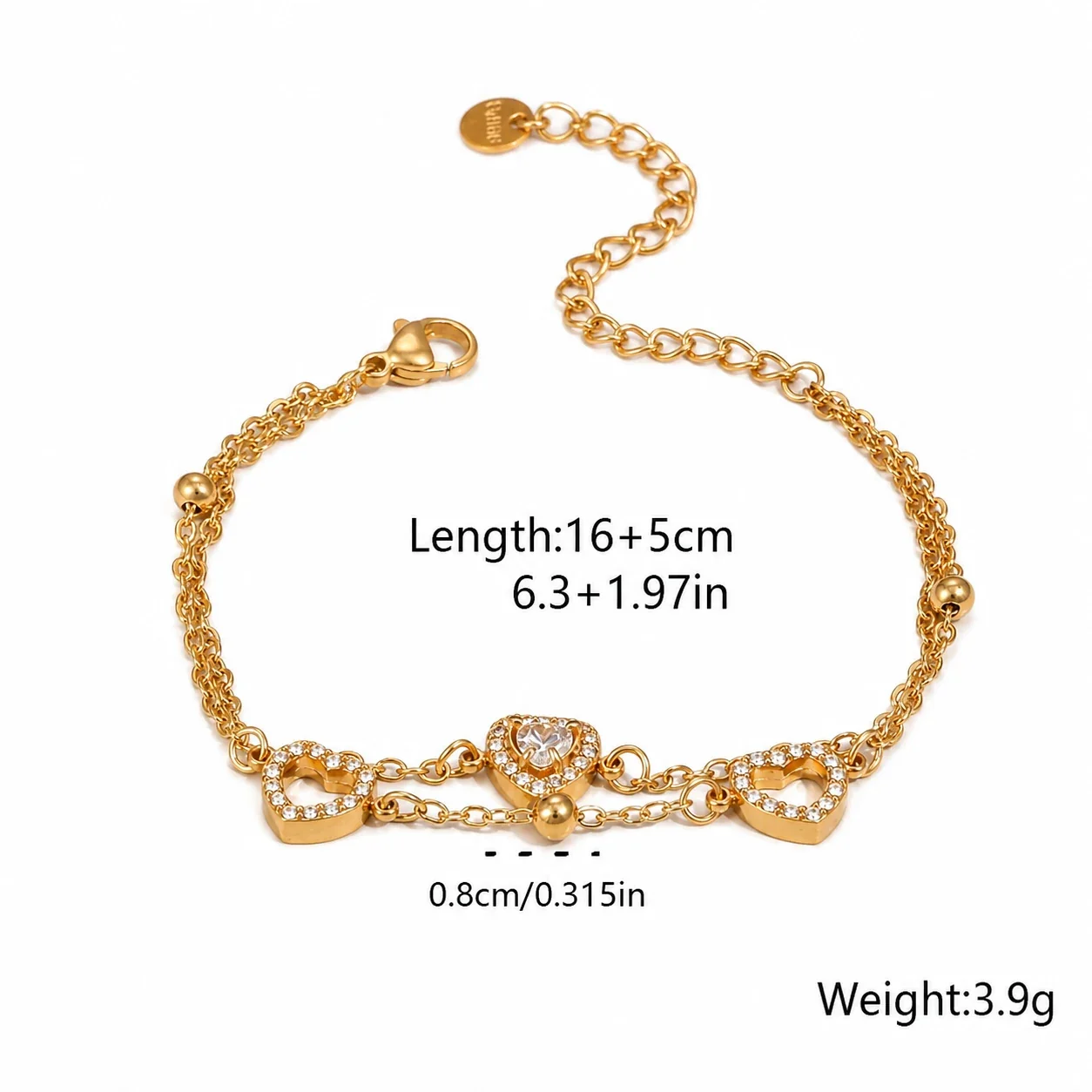 Romantic Gold-Plated Heart CZ Chain Bracelet - Gold Heart CZ