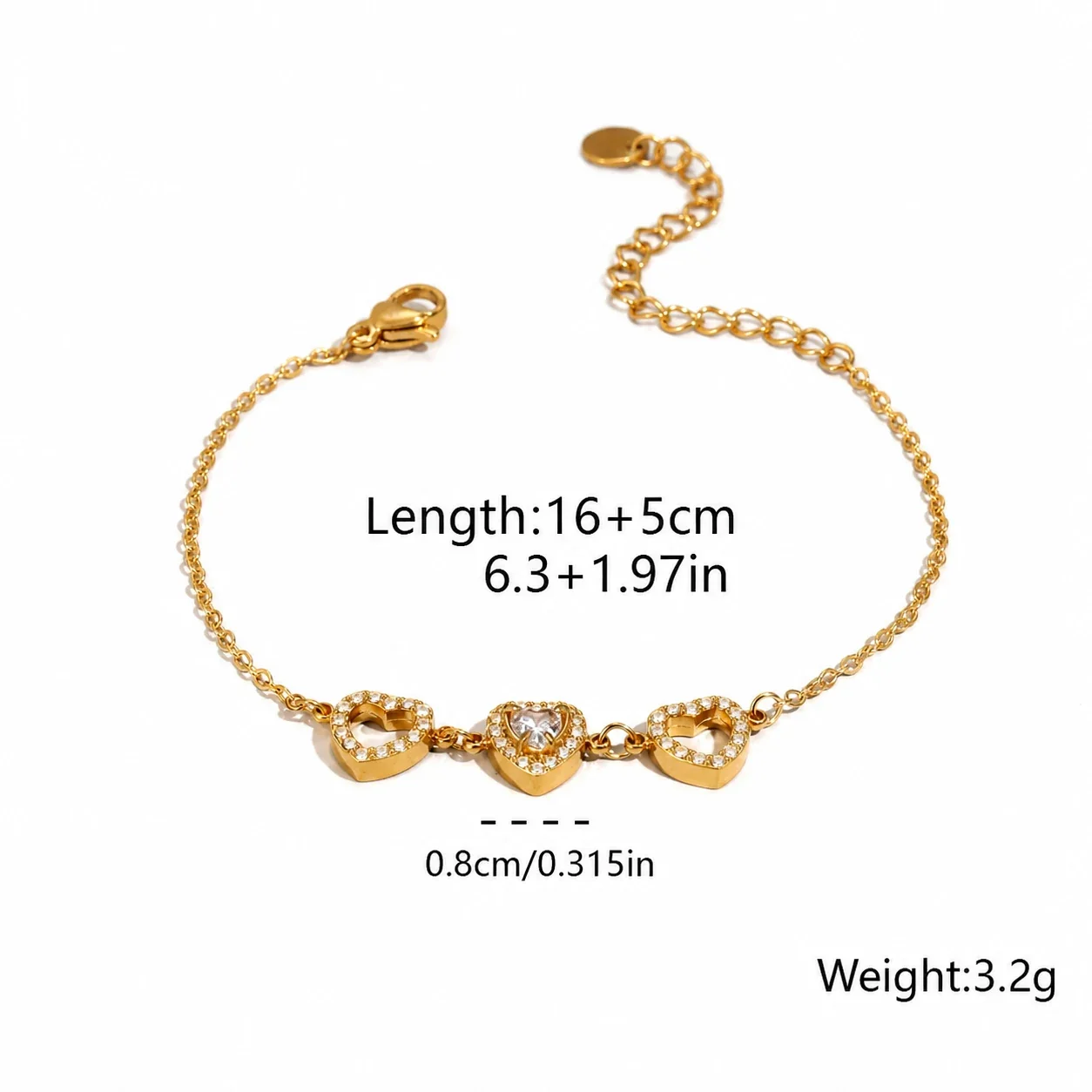 Romantic Gold-Plated Heart CZ Chain Bracelet - Gold Bezel Crystal