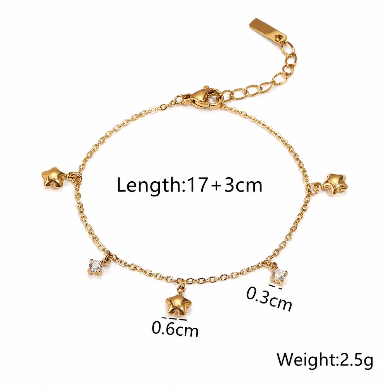 Romantic Gold-Plated Heart CZ Chain Bracelet - Gold Heart Stations