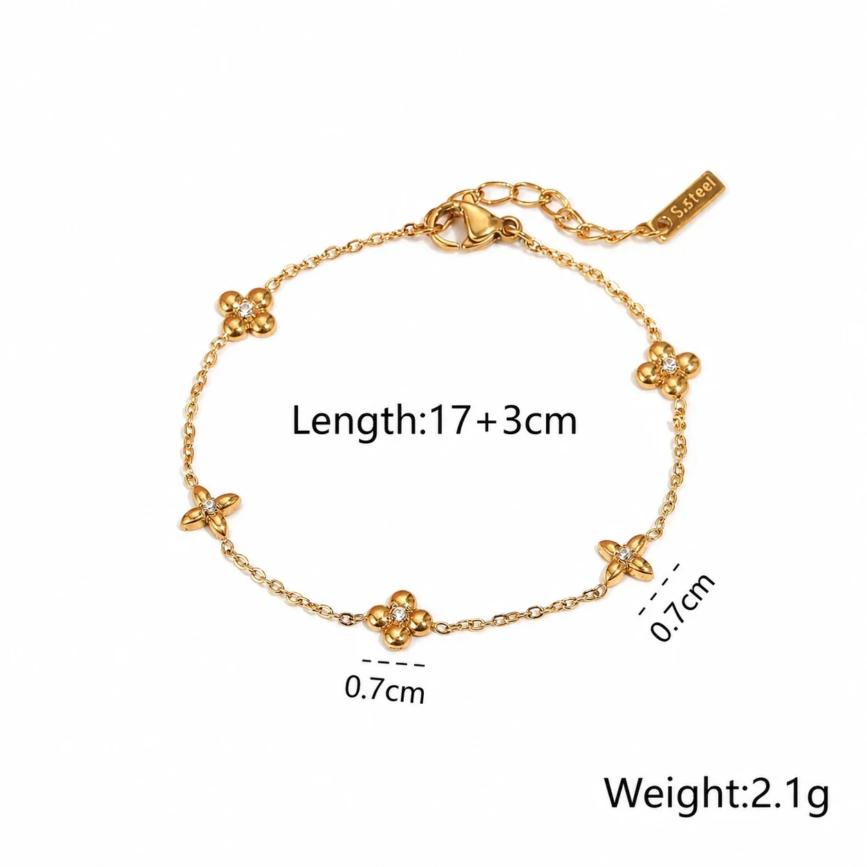 Romantic Gold-Plated Heart CZ Chain Bracelet - Gold Heart Drop