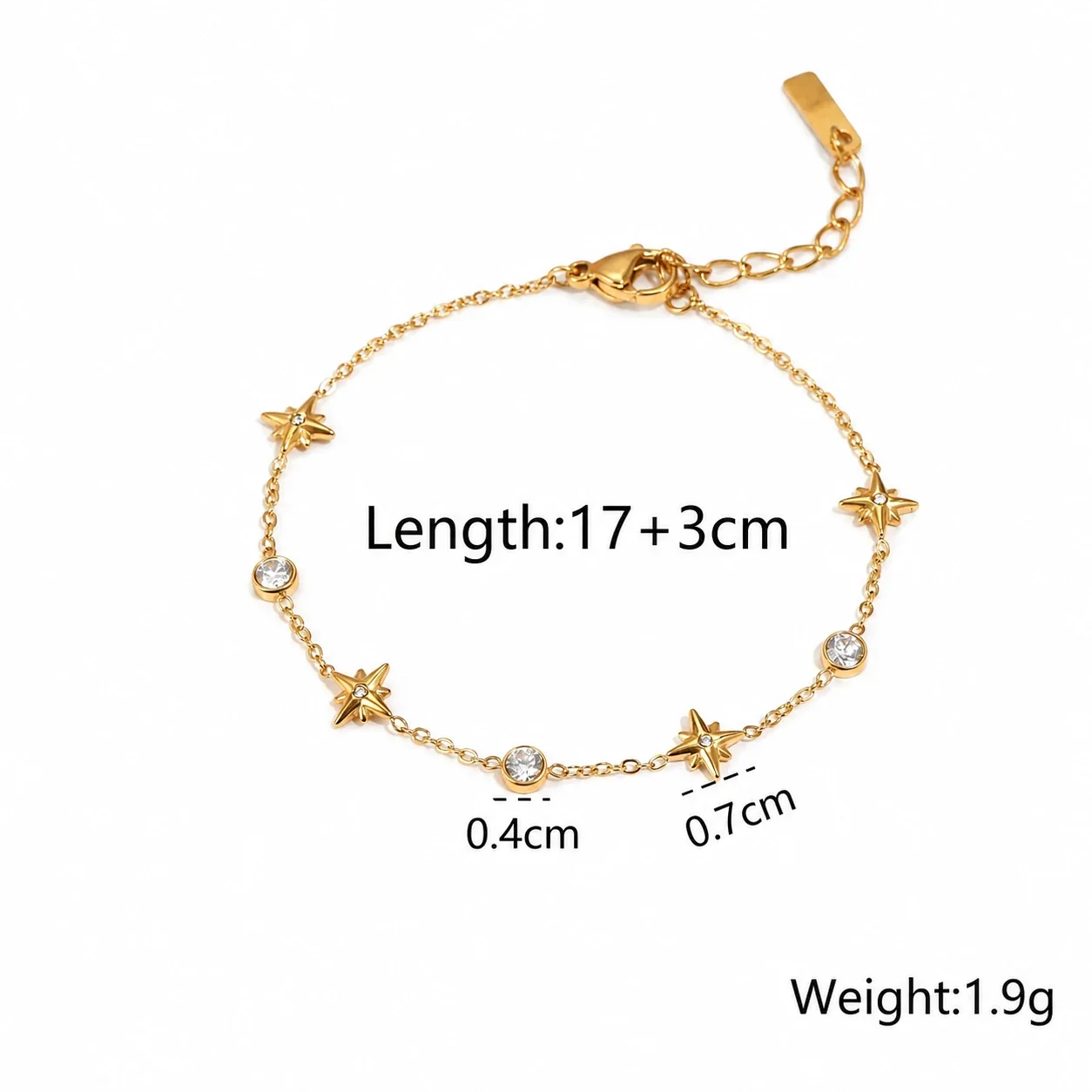 Romantic Gold-Plated Heart CZ Chain Bracelet - Gold Clover Charm