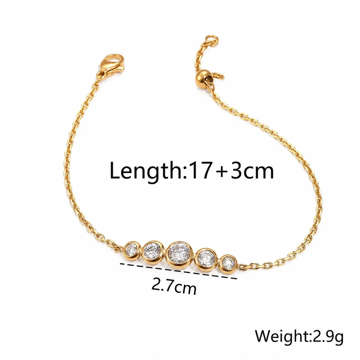 Romantic Gold-Plated Heart CZ Chain Bracelet - Gold Multi-Strand