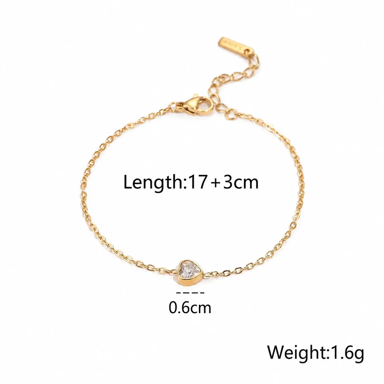 Romantic Gold-Plated Heart CZ Chain Bracelet - Gold Oval Crystal Drop