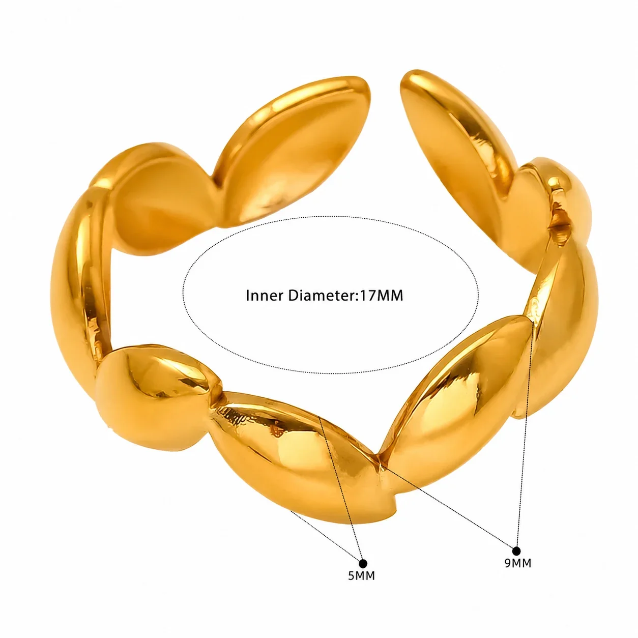 Romantic 18K Gold-Plated Open Heart Chain Ring - Gold Heart