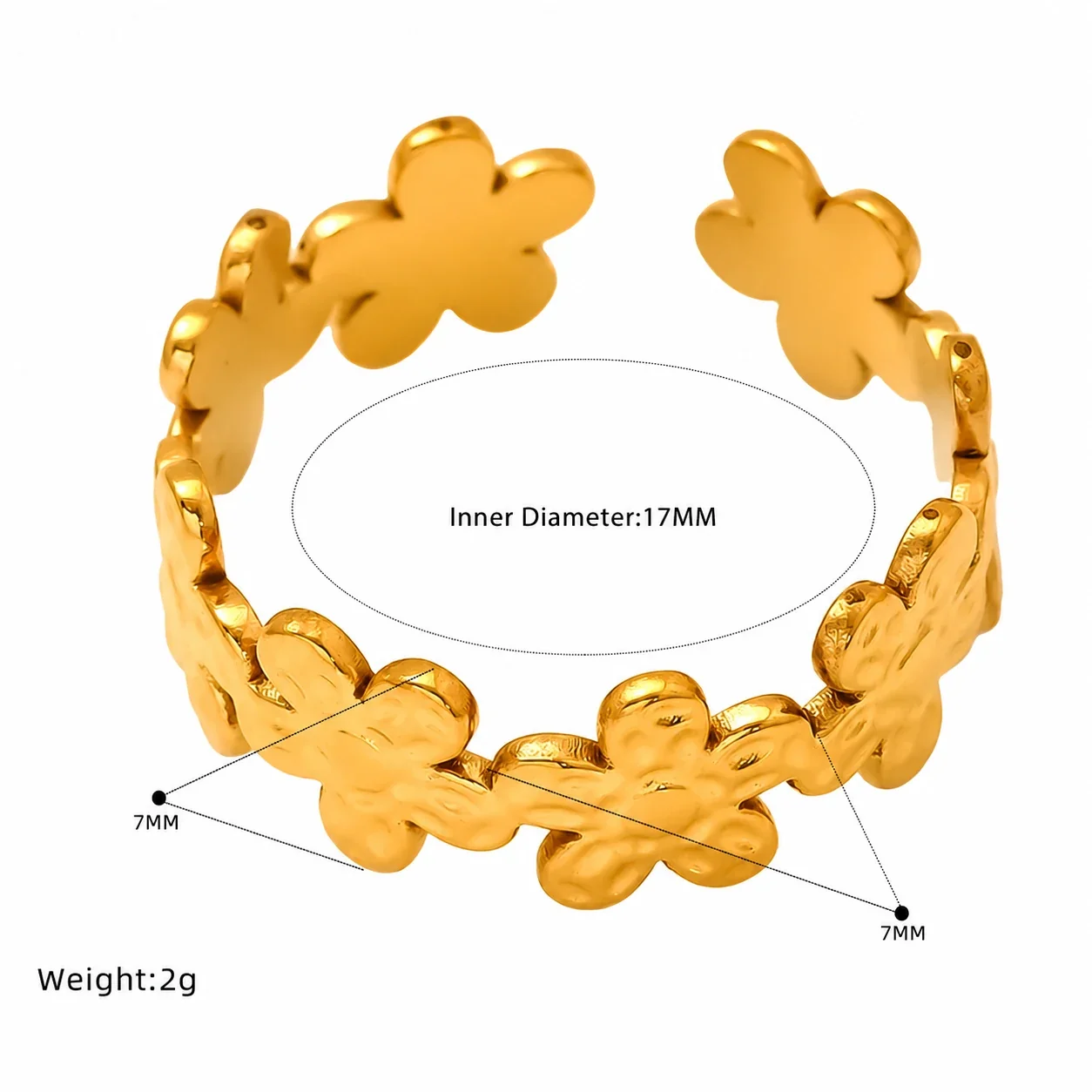 Romantic 18K Gold-Plated Open Heart Chain Ring - Gold