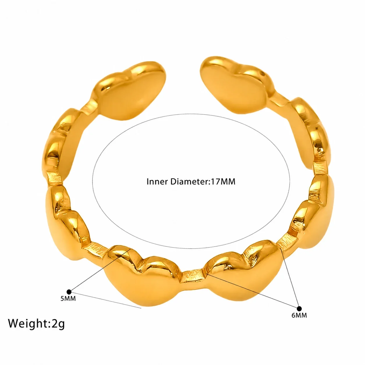 Romantic 18K Gold-Plated Open Heart Chain Ring - Gold Butterfly