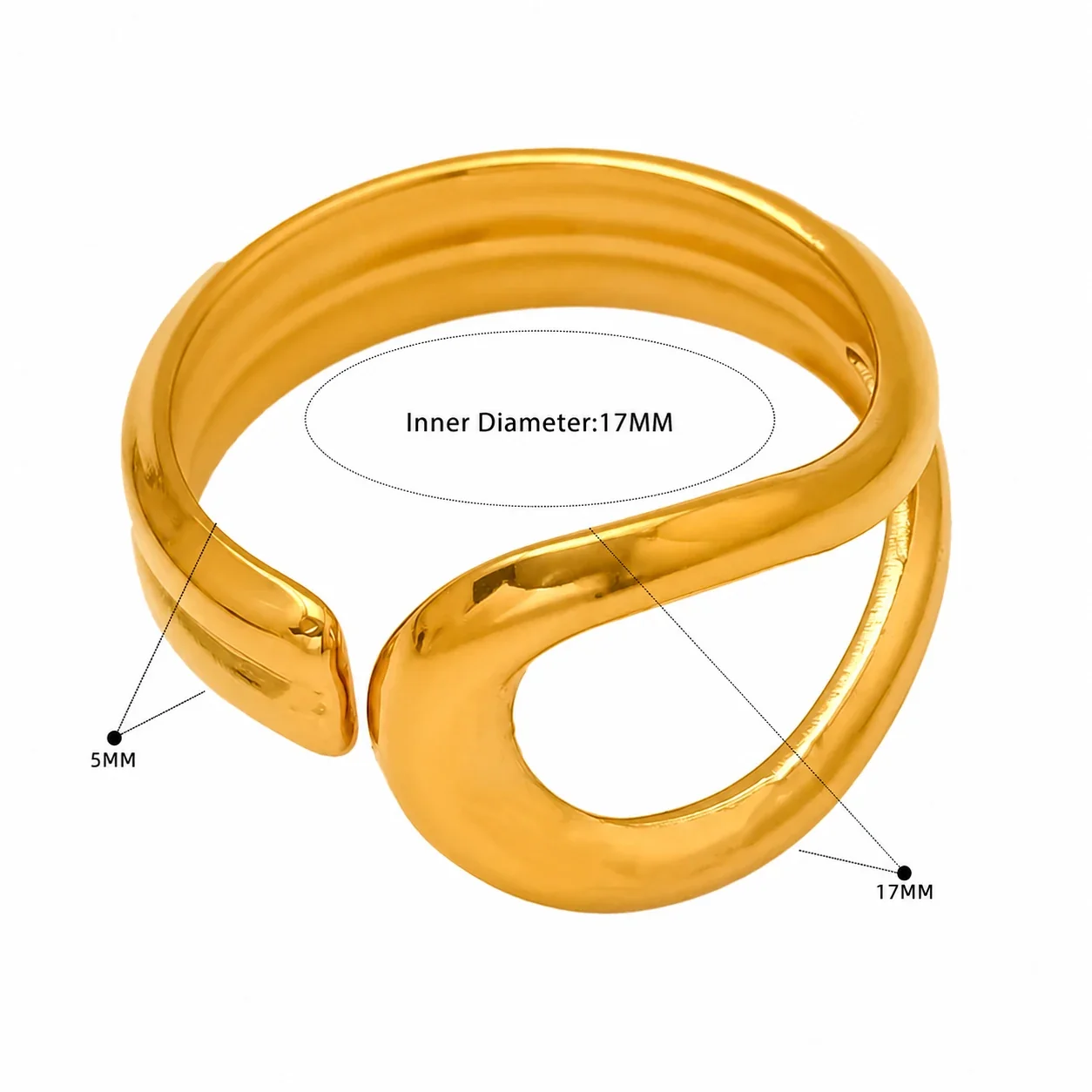 Romantic 18K Gold-Plated Open Heart Chain Ring - Gold Floral Band