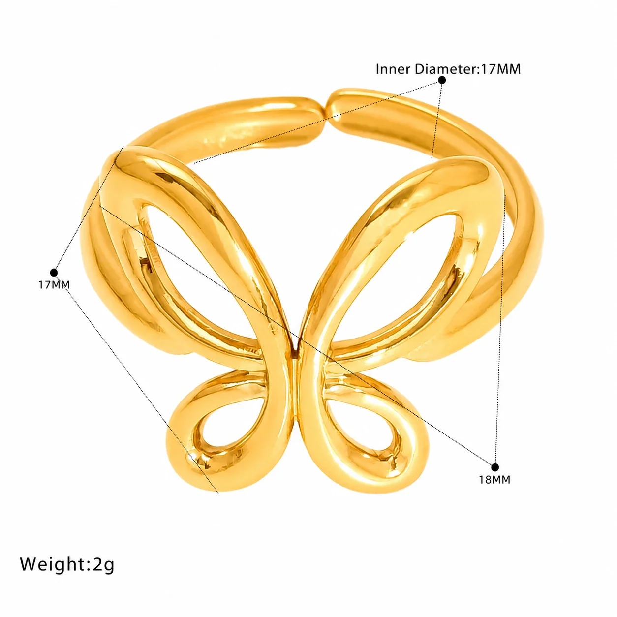 Romantic 18K Gold-Plated Open Heart Chain Ring - Gold Multi-Strand
