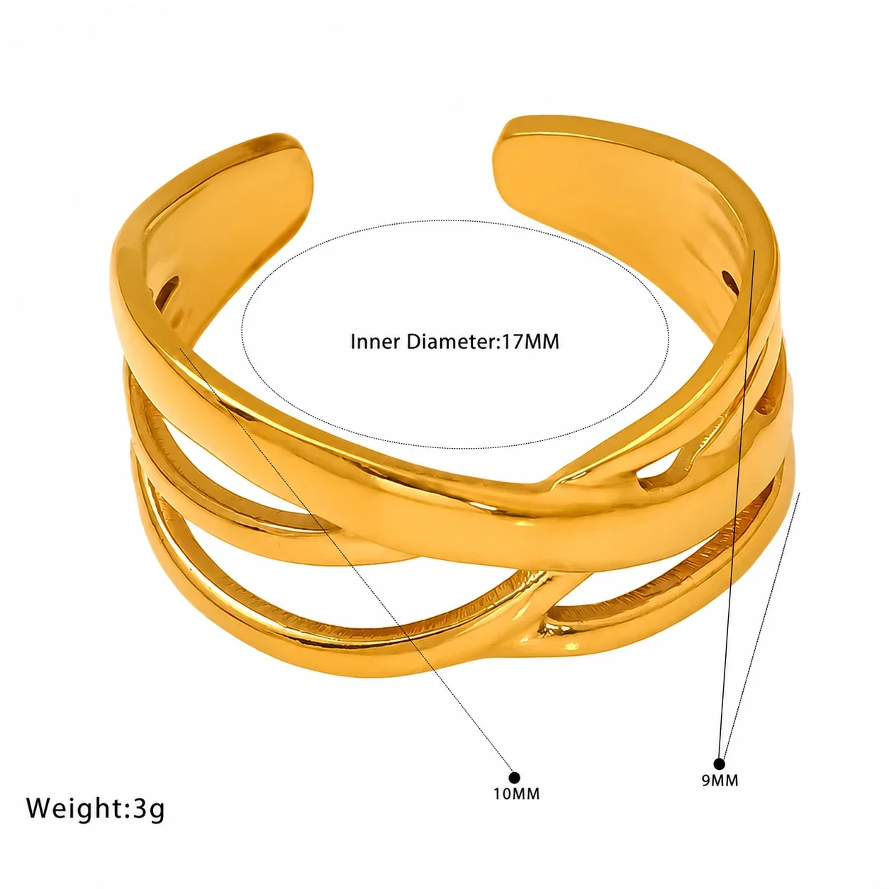 Romantic 18K Gold-Plated Open Heart Chain Ring - Gold Heart Row