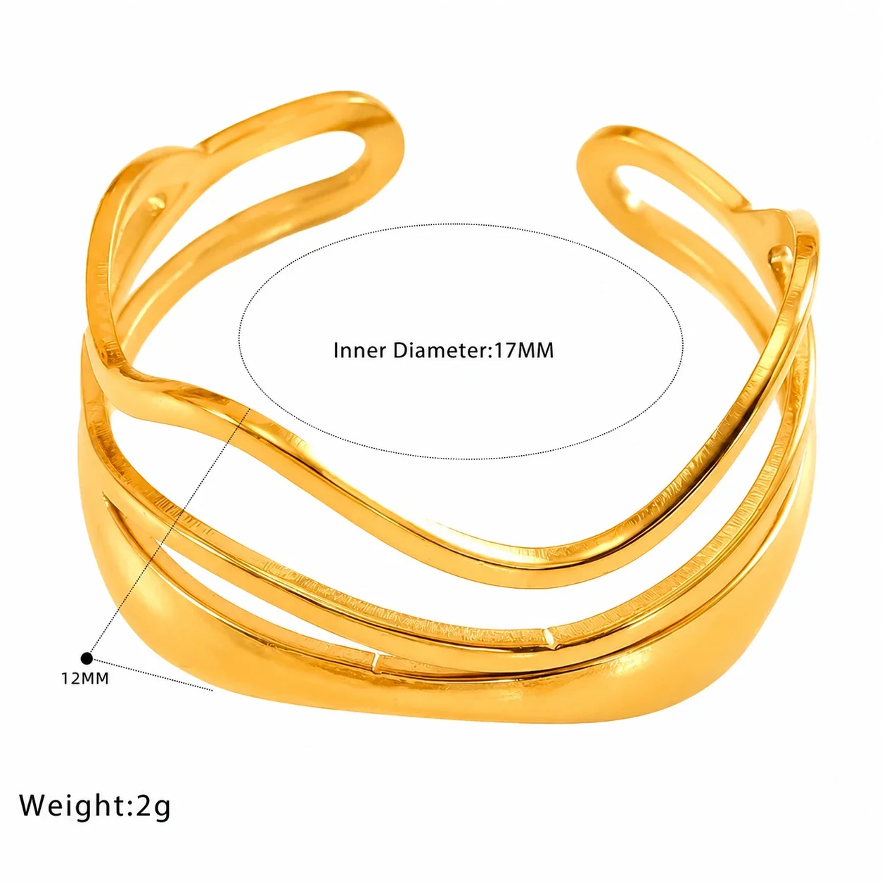 Romantic 18K Gold-Plated Open Heart Chain Ring - Gold Leaf Band
