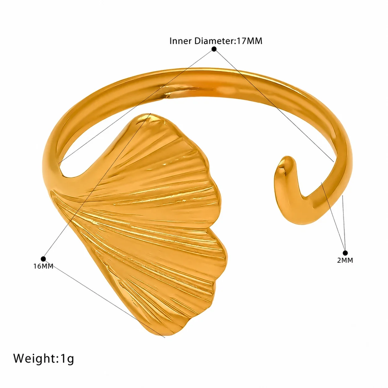 Romantic 18K Gold-Plated Open Heart Chain Ring - Gold Open Heart