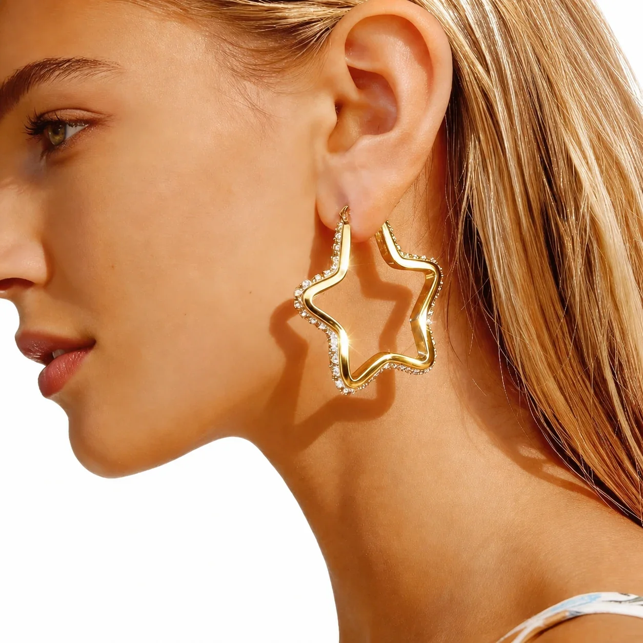 Sculptural Stainless Steel Star Hoop Earrings