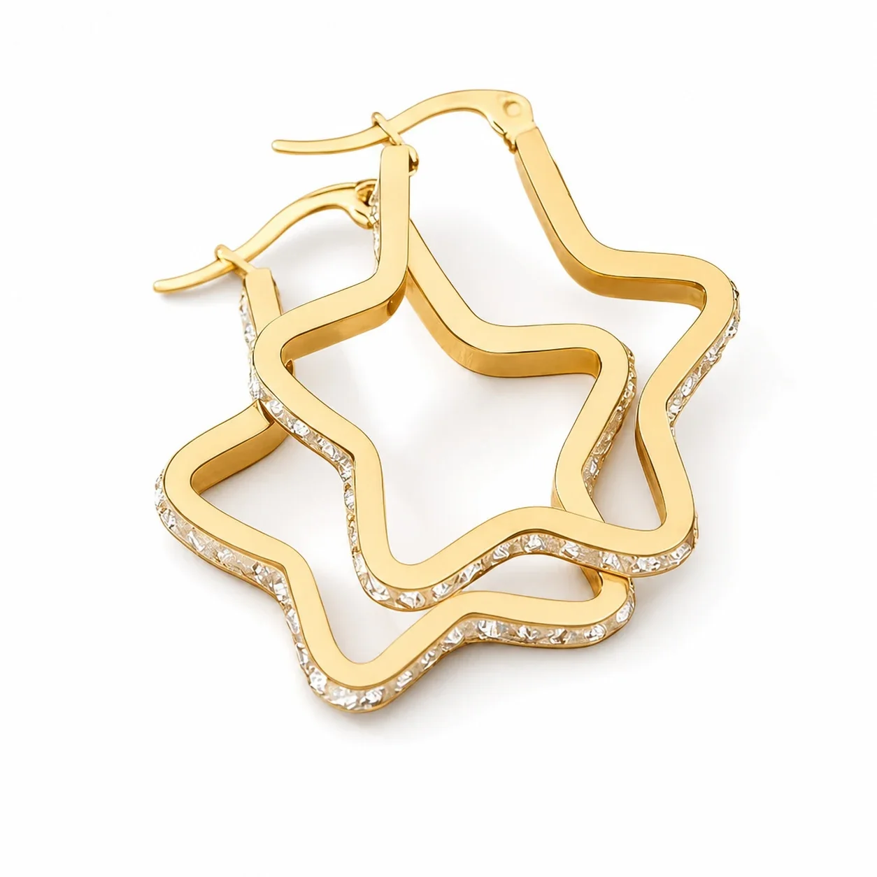 Sculptural Stainless Steel Star Hoop Earrings - Gold