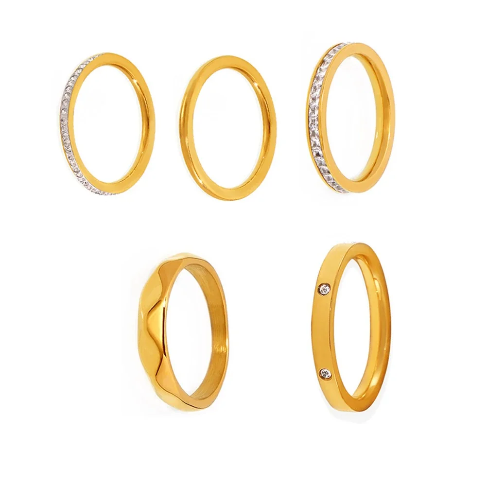 Polished Gold-Plated Slim Pavé Stacking Ring Set