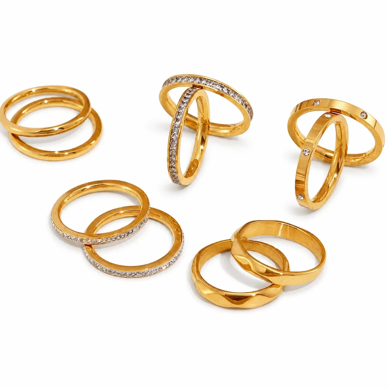 Polished Gold-Plated Slim Pavé Stacking Ring Set