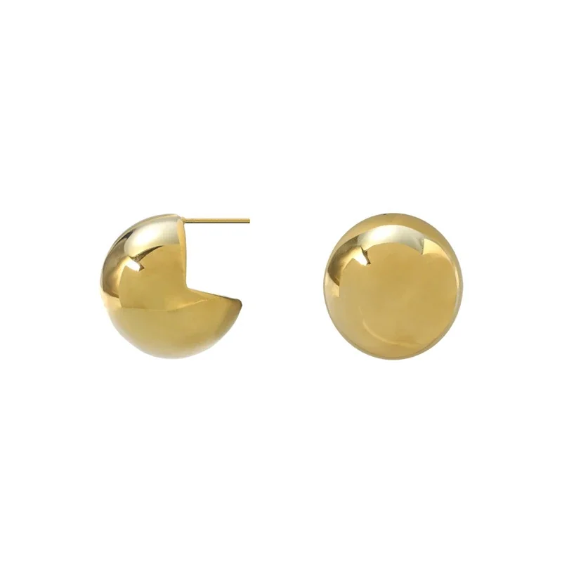 Dome Stud Earrings with Open-Back Disc Gold-Plated Steel