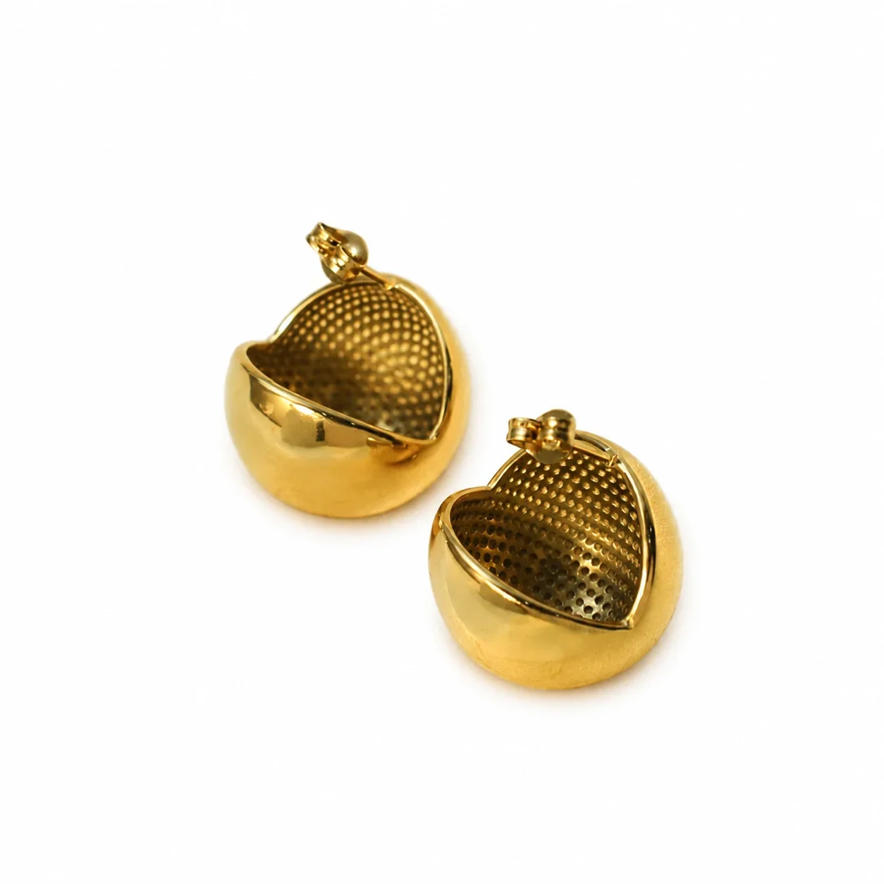 Dome Stud Earrings with Open-Back Disc Gold-Plated Steel