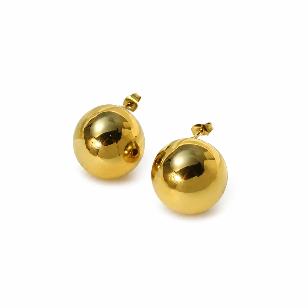 Dome Stud Earrings with Open-Back Disc Gold-Plated Steel