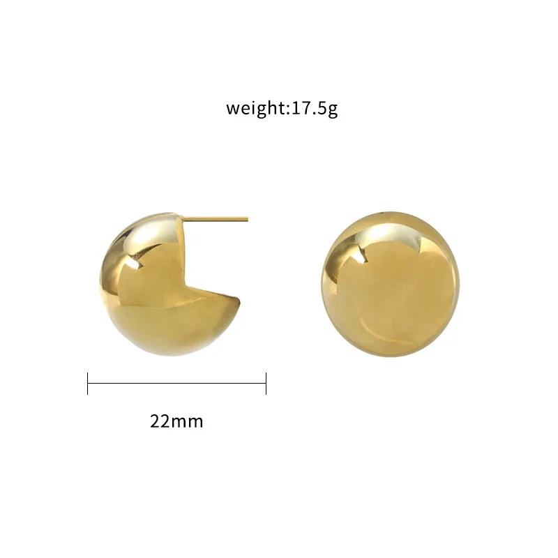 Dome Stud Earrings with Open-Back Disc Gold-Plated Steel - Gold