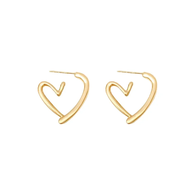Sculptural Stainless Steel Open Heart Stud Earrings