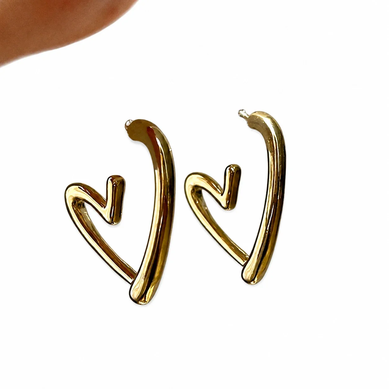 Sculptural Stainless Steel Open Heart Stud Earrings