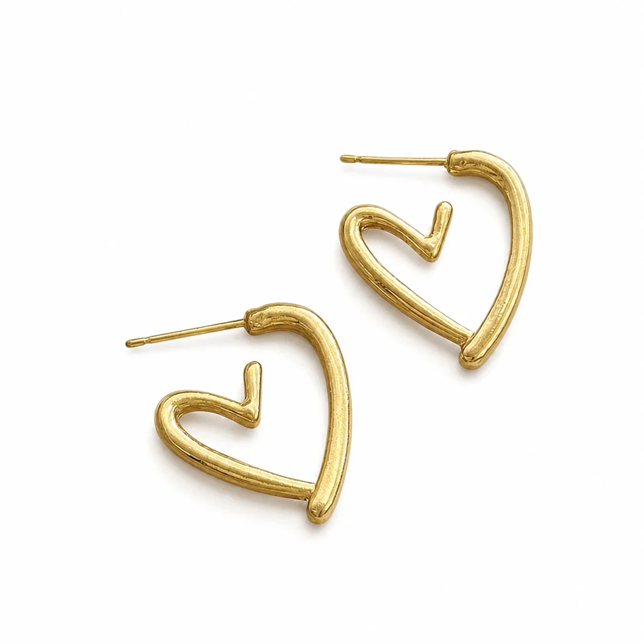 Sculptural Stainless Steel Open Heart Stud Earrings
