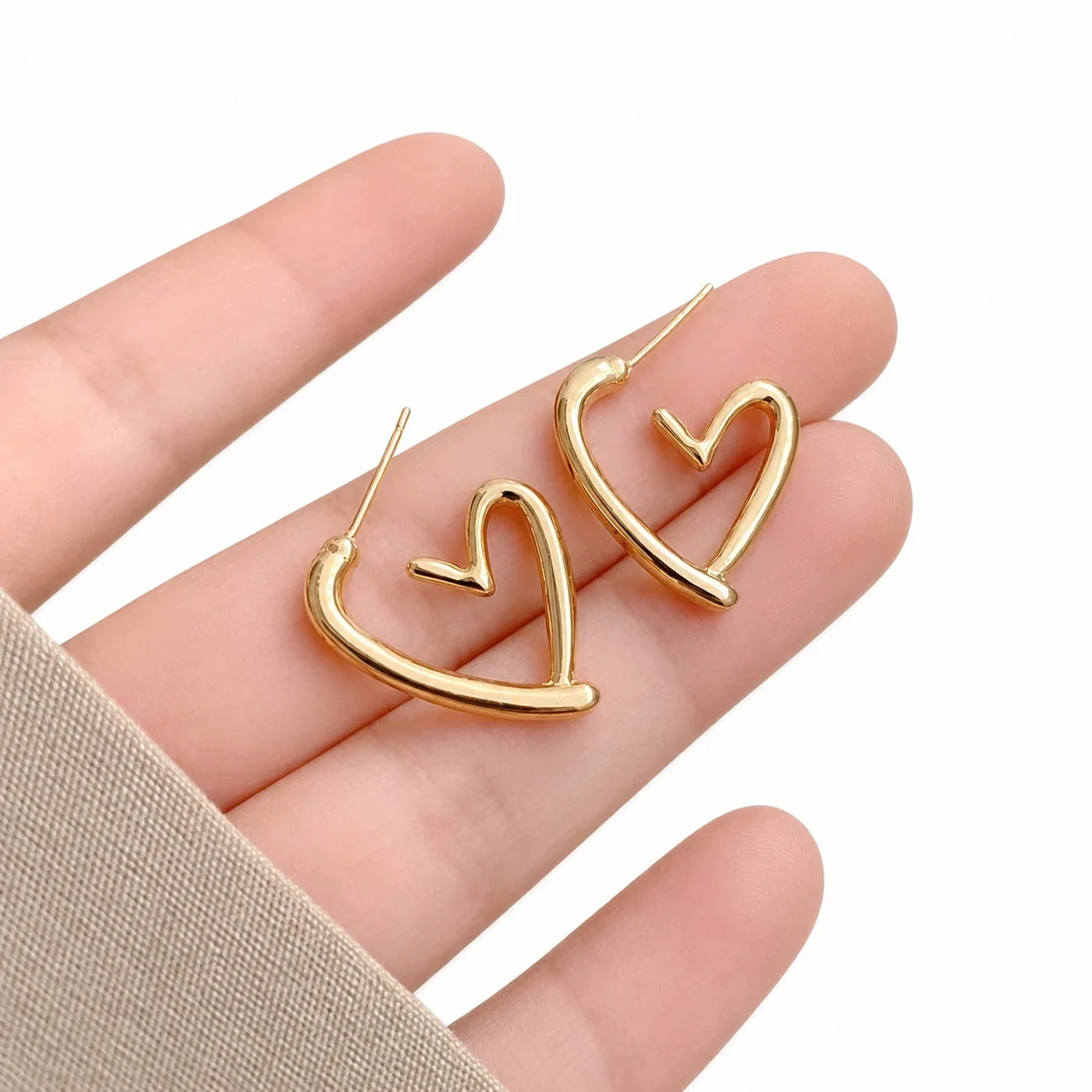 Sculptural Stainless Steel Open Heart Stud Earrings