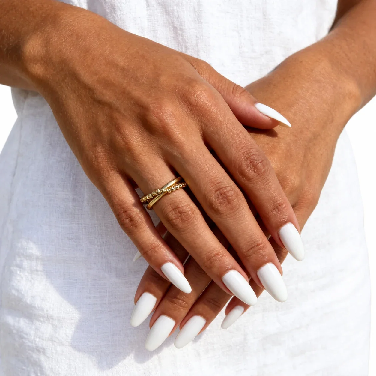Stacking Ring with Beaded Double Bands, Gold-Plated Stainless Steel