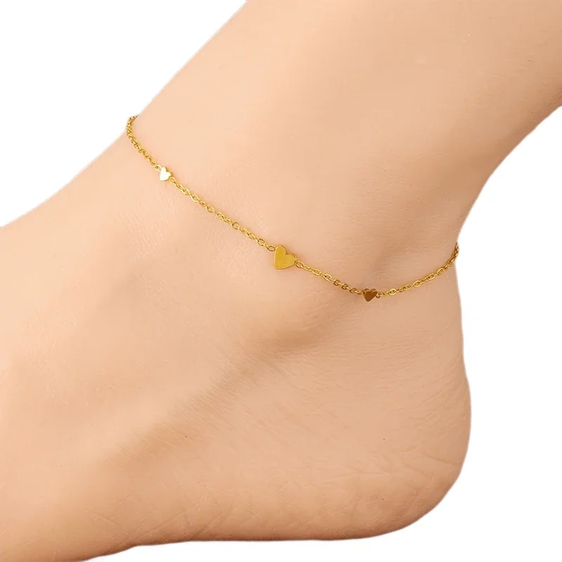 Anklet with Three Heart Charms in 18K Gold-Plated Steel
