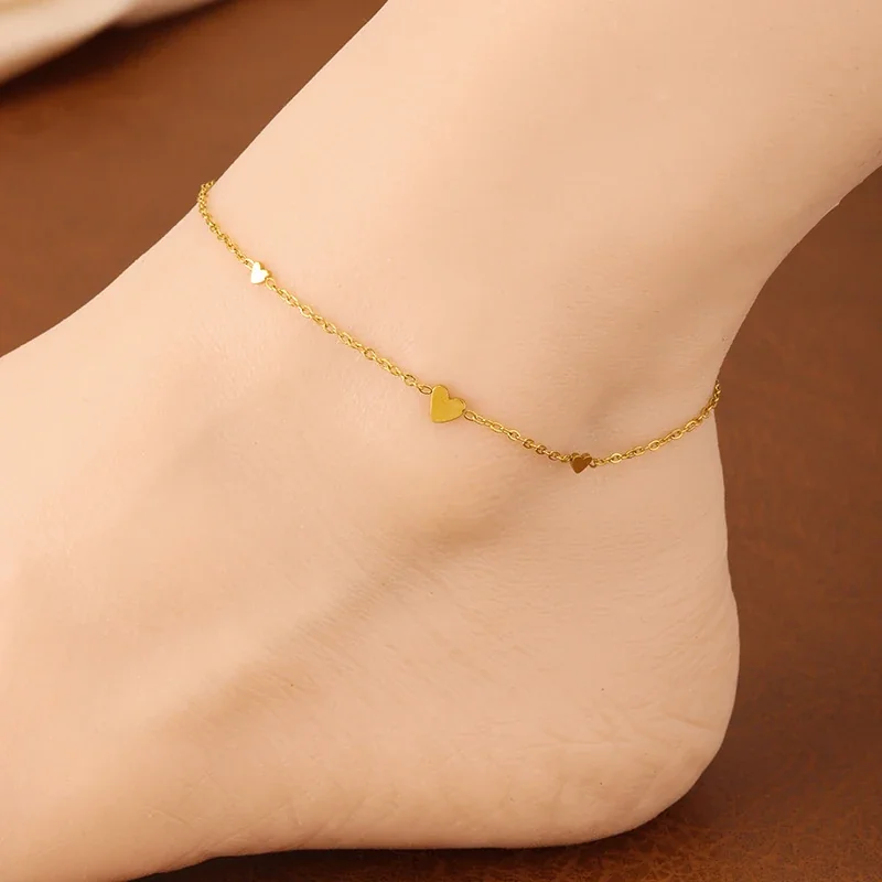 Anklet with Three Heart Charms in 18K Gold-Plated Steel