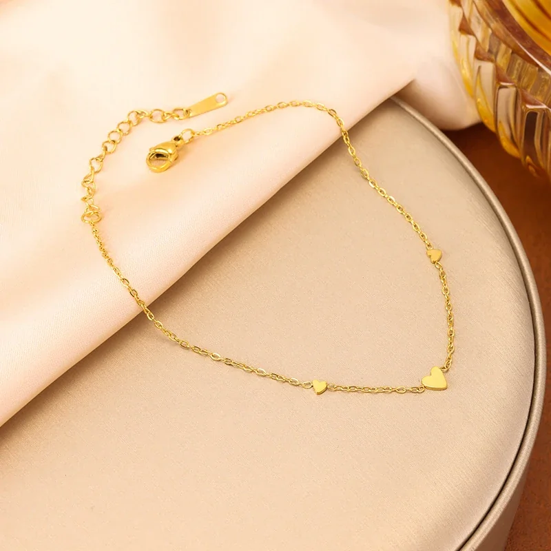 Anklet with Three Heart Charms in 18K Gold-Plated Steel