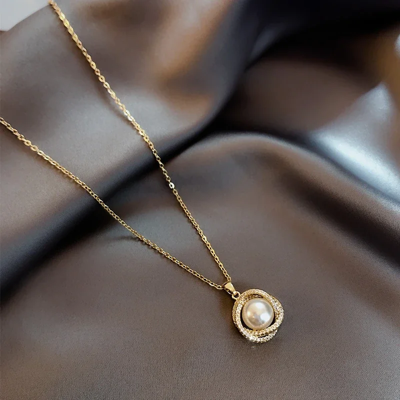 Parel-hangerketting met halocirkel en Venetiaanse ketting, roestvrij staal productfoto