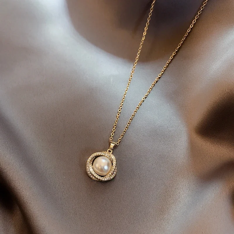 Parel-hangerketting met halocirkel en Venetiaanse ketting, roestvrij staal productfoto