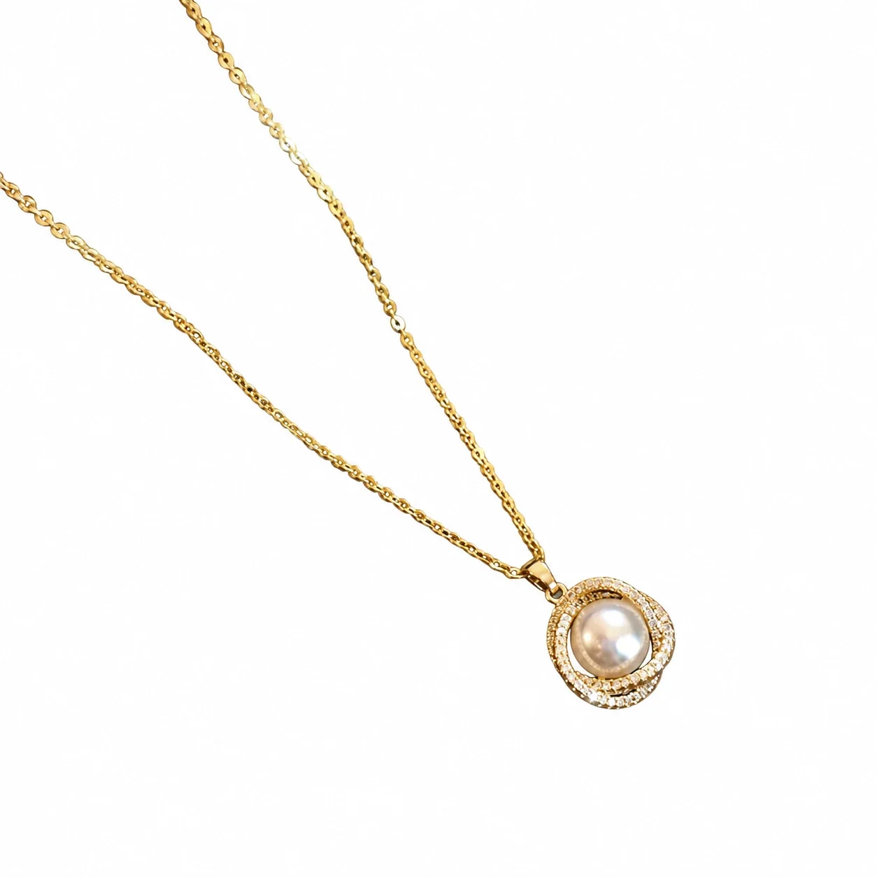Parel-hangerketting met halocirkel en Venetiaanse ketting, roestvrij staal productfoto