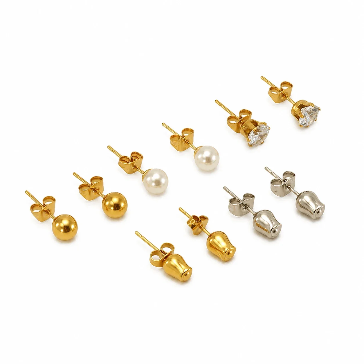 Petite Stainless Steel Ball Pearl Crystal Stud Earrings
